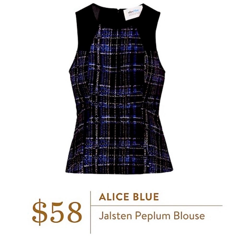 Stitch Fix Alex Blue Jalsten Peplum Plaid Tweed Blouse | Black Blue | Size Large